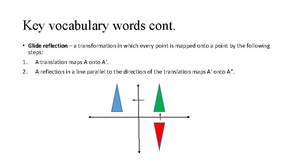 Key vocabulary words cont. • Glide reflection – a transformation in which every point