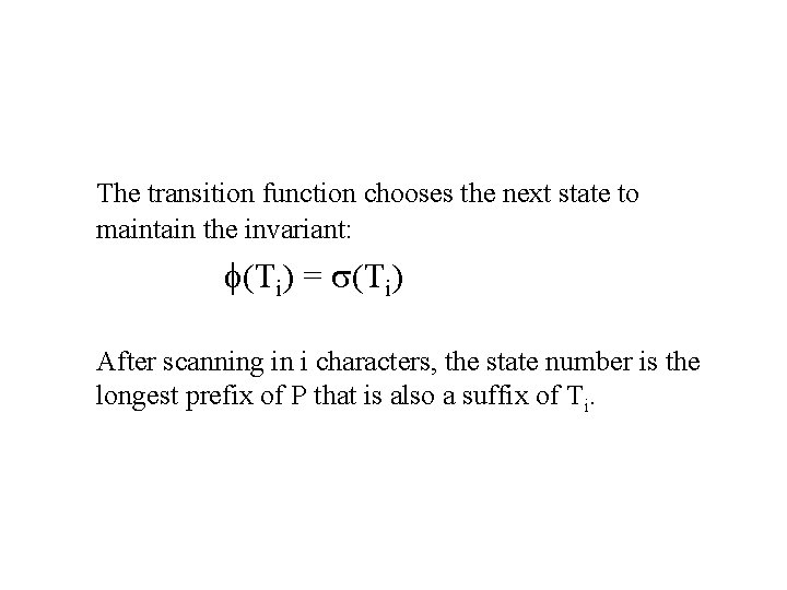 The transition function chooses the next state to maintain the invariant: (Ti) = (Ti)