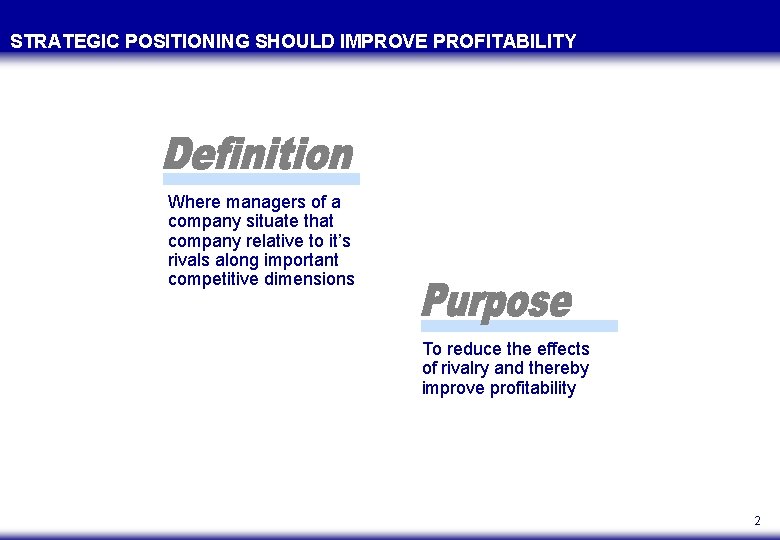 STRATEGIC POSITIONING SHOULD IMPROVE PROFITABILITY Where managers of a company situate that company relative