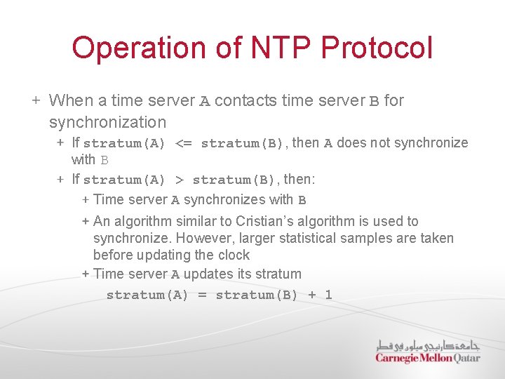 Operation of NTP Protocol When a time server A contacts time server B for