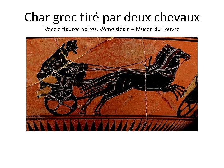 Char grec tiré par deux chevaux Vase à figures noires, Vème siècle – Musée