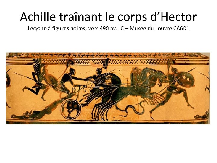 Achille traînant le corps d’Hector Lécythe à figures noires, vers 490 av. JC –