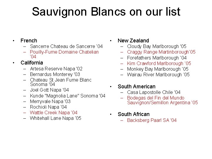 Sauvignon Blancs on our list • French • – Sancerre Chateau de Sancerre ’