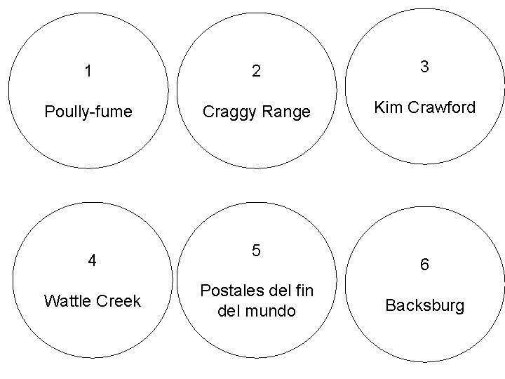 1 2 3 Poully-fume Craggy Range Kim Crawford 4 Wattle Creek 5 Postales del