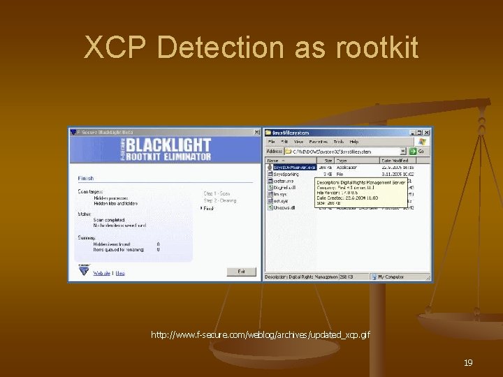 XCP Detection as rootkit http: //www. f-secure. com/weblog/archives/updated_xcp. gif 19 