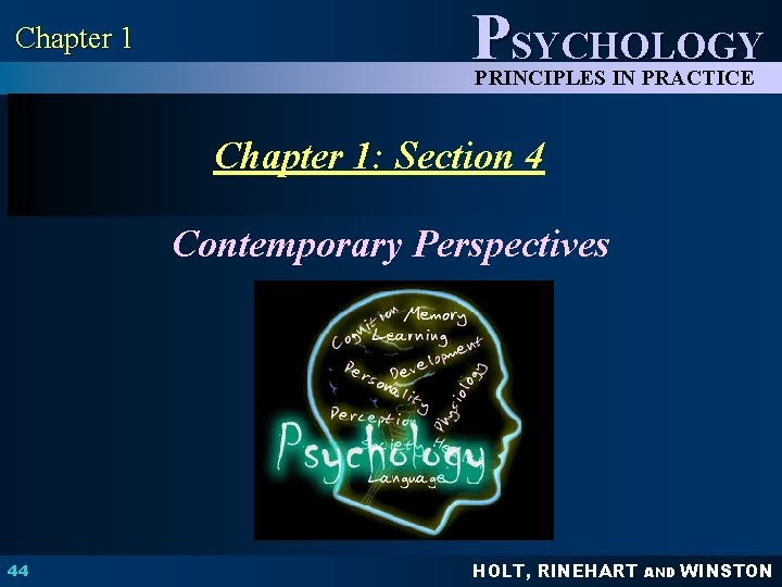 Chapter 1 PSYCHOLOGY PRINCIPLES IN PRACTICE Chapter 1: Section 4 Contemporary Perspectives 44 HOLT,