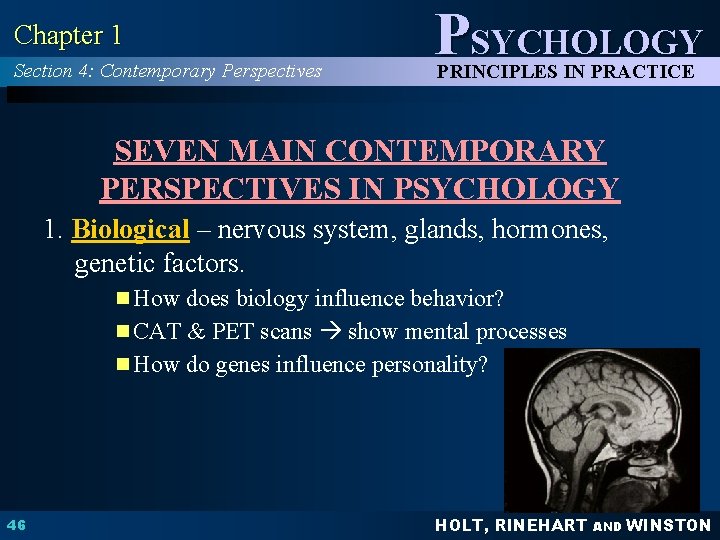 Chapter 1 Section 4: Contemporary Perspectives PSYCHOLOGY PRINCIPLES IN PRACTICE SEVEN MAIN CONTEMPORARY PERSPECTIVES