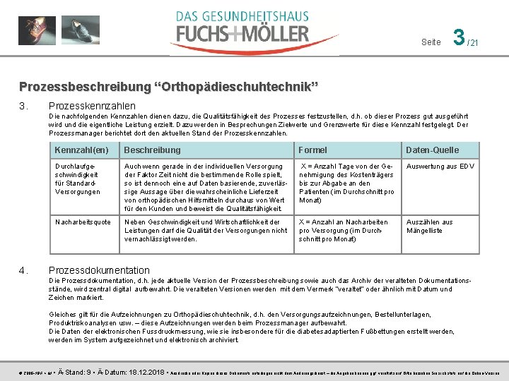 Seite 3 /21 Prozessbeschreibung “Orthopädieschuhtechnik” 3. Prozesskennzahlen Die nachfolgenden Kennzahlen dienen dazu, die Qualitätsfähigkeit