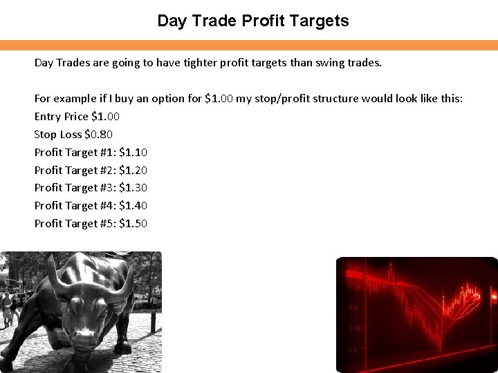 Day Trade Profit Targets Day Trades are going to have tighter profit targets than