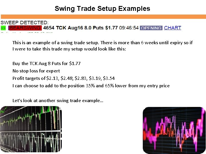 Swing Trade Setup Examples This is an example of a swing trade setup. There