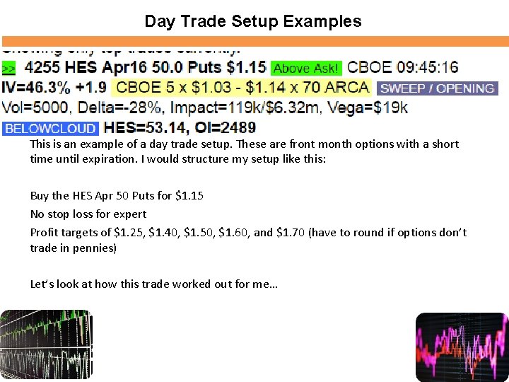 Day Trade Setup Examples This is an example of a day trade setup. These
