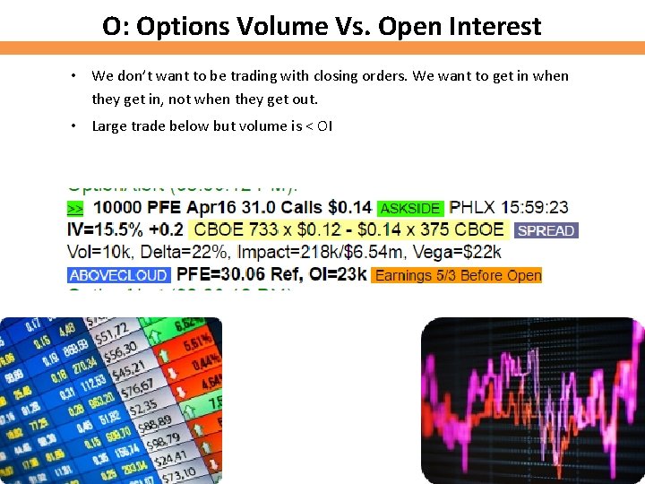 O: Options Volume Vs. Open Interest • We don’t want to be trading with
