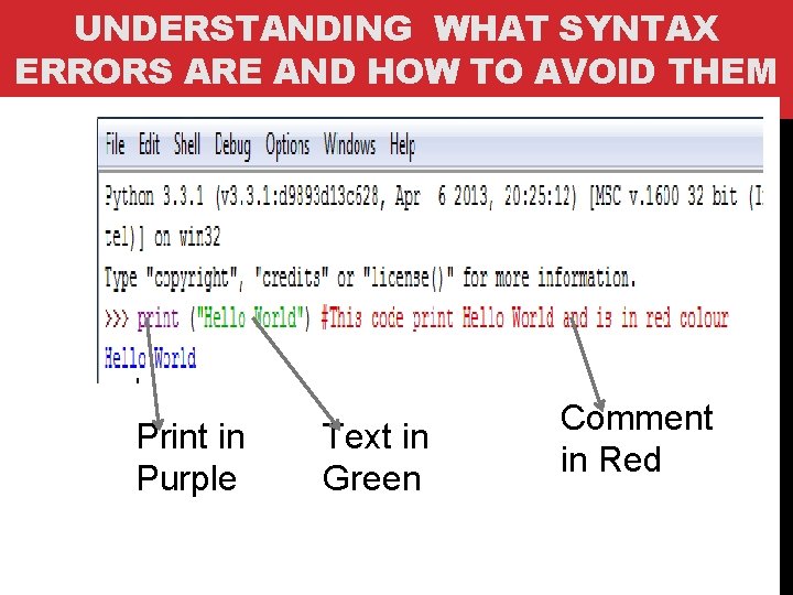 UNDERSTANDING WHAT SYNTAX ERRORS ARE AND HOW TO AVOID THEM Print in Purple Text UNDERSTANDING WHAT SYNTAX ERRORS ARE AND HOW TO AVOID THEM Print in Purple Text