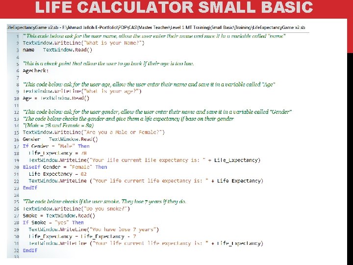 LIFE CALCULATOR SMALL BASIC LIFE CALCULATOR SMALL BASIC