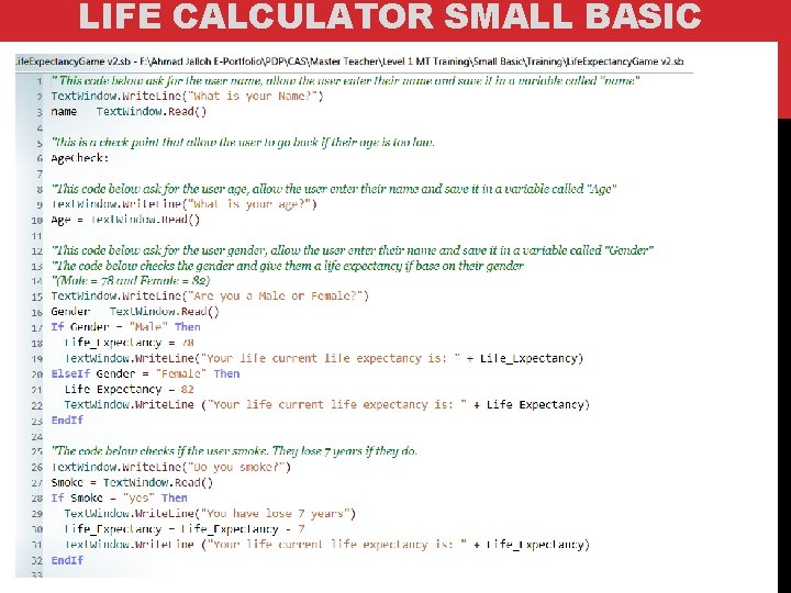 LIFE CALCULATOR SMALL BASIC 