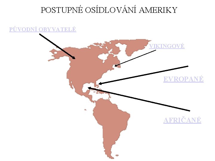 POSTUPNÉ OSÍDLOVÁNÍ AMERIKY PŮVODNÍ OBYVATELÉ VIKINGOVÉ EVROPANÉ AFRIČANÉ 