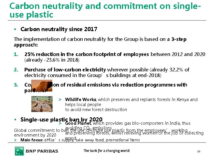Carbon neutrality and commitment on singleuse plastic § Carbon neutrality since 2017 The implementation