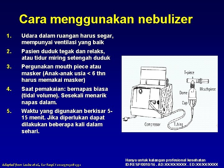 Cara menggunakan nebulizer 1. Udara dalam ruangan harus segar, mempunyai ventilasi yang baik 2.