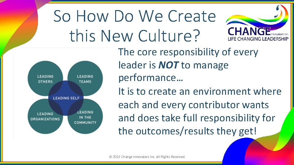 So How Do We Create this New Culture? The core responsibility of every leader