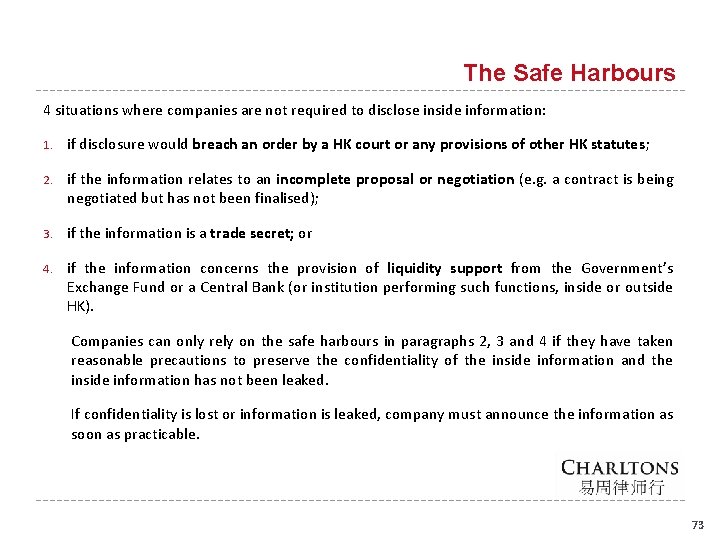 The Safe Harbours 4 situations where companies are not required to disclose inside information: