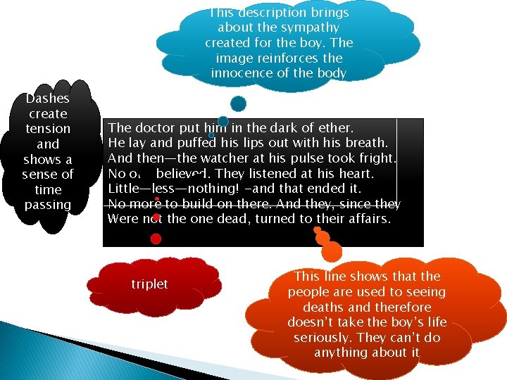 This description brings about the sympathy created for the boy. The image reinforces the This description brings about the sympathy created for the boy. The image reinforces the