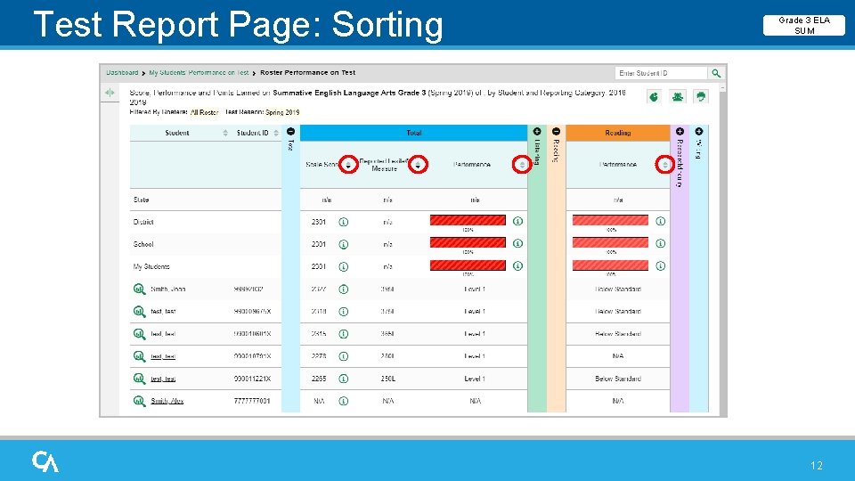 Test Report Page: Sorting Grade 3 ELA SUM 12 