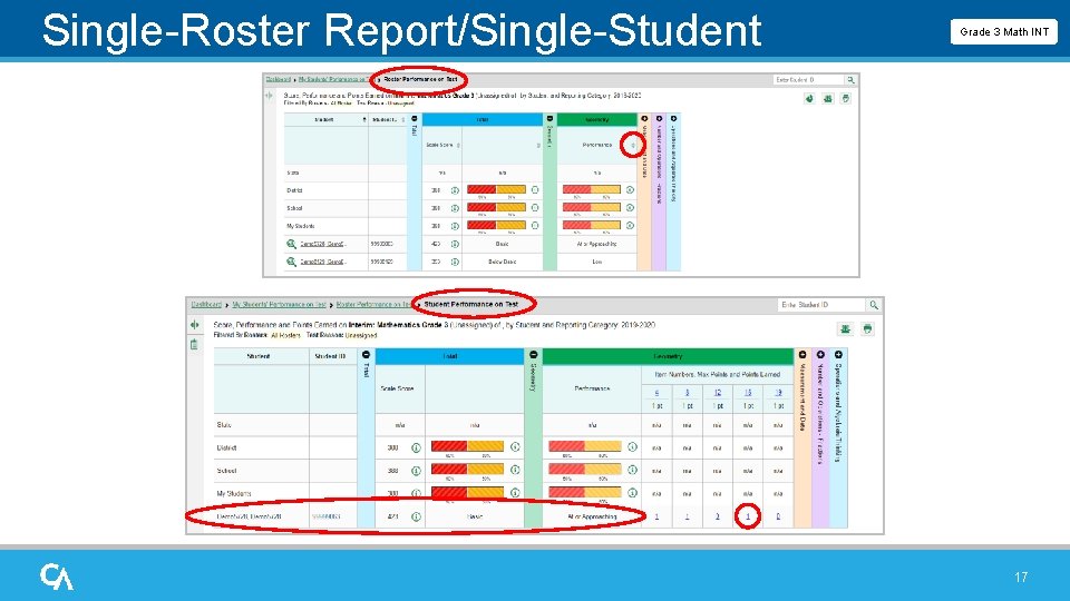 Single-Roster Report/Single-Student Report Grade 3 Math INT 17 