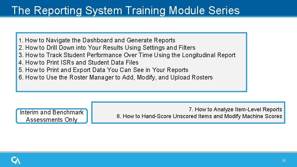 The Reporting System Training Module Series 1. How to Navigate the Dashboard and Generate