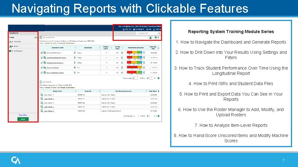 Navigating Reports with Clickable Features Reporting System Training Module Series 1. How to Navigate