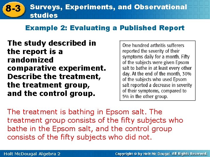8 -3 Surveys, Experiments, and Observational studies Example 2: Evaluating a Published Report The