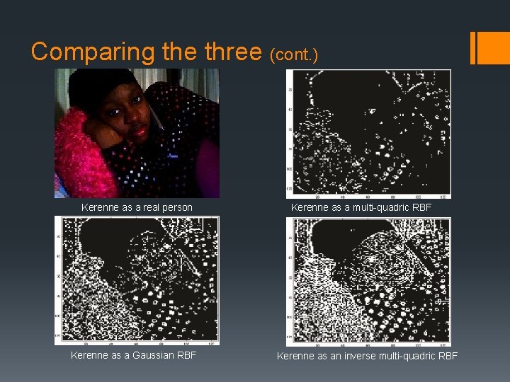 Comparing the three (cont. ) Kerenne as a real person Kerenne as a Gaussian