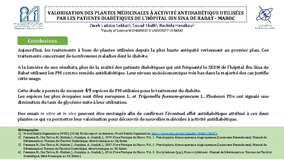 VALORISATION DES PLANTES MÉDICINALES À ACTIVITÉ ANTIDIABÉTIQUE UTILISÉES PAR LES PATIENTS DIABÉTIQUES DE L'HÔPITAL