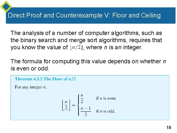 Direct Proof and Counterexample V: Floor and Ceiling The analysis of a number of