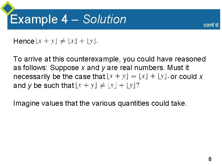 Example 4 – Solution cont’d Hence To arrive at this counterexample, you could have