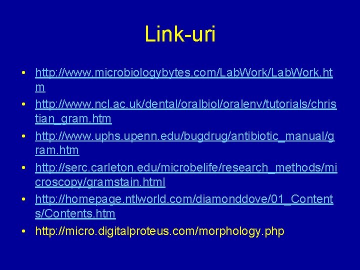 Link-uri • http: //www. microbiologybytes. com/Lab. Work. ht m • http: //www. ncl. ac.