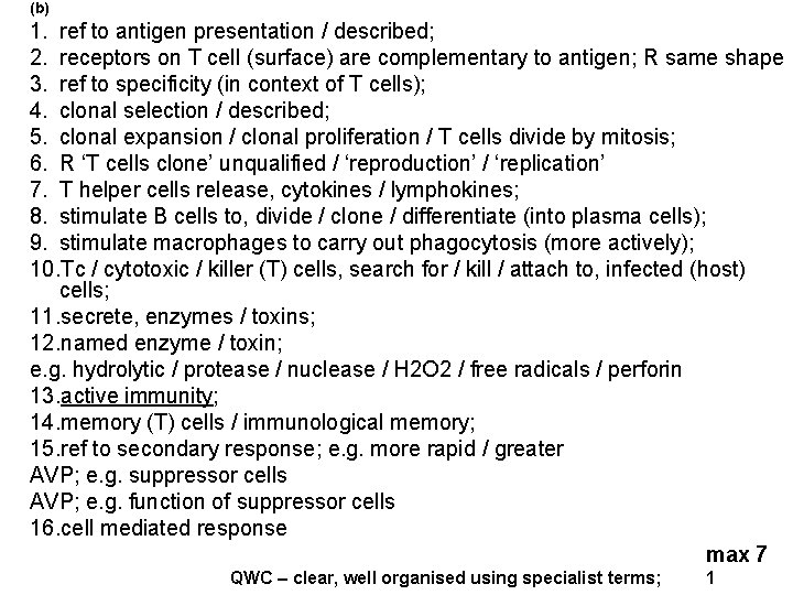 (b) 1. ref to antigen presentation / described; 2. receptors on T cell (surface)