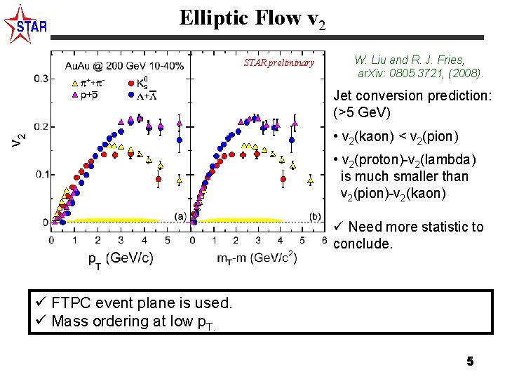 Elliptic Flow v 2 STAR preliminary W. Liu and R. J. Fries, ar. Xiv: