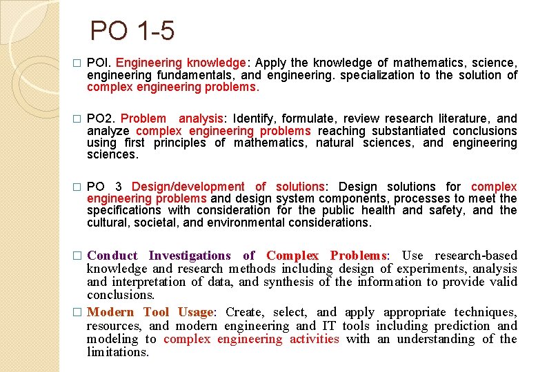 PO 1 5 � POl. Engineering knowledge: Apply the knowledge of mathematics, science, engineering