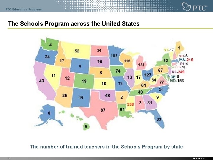 The Schools Program across the United States The number of trained teachers in the