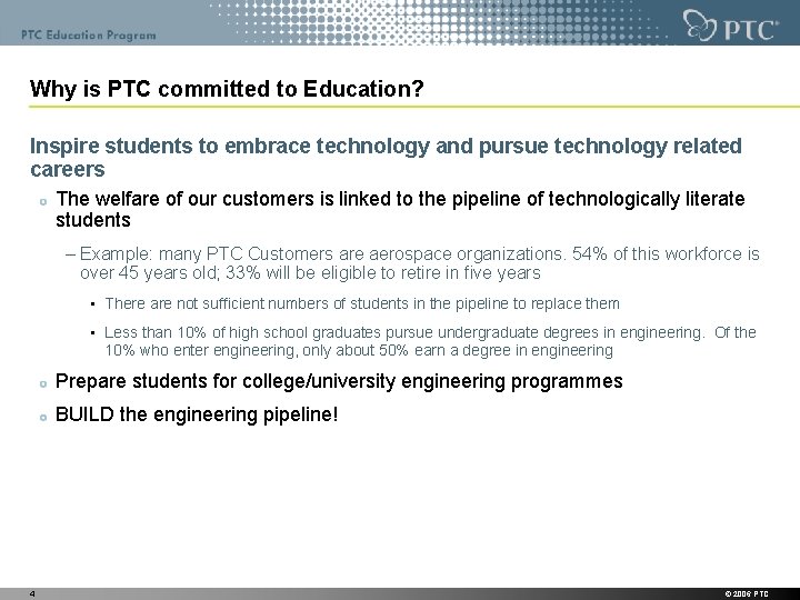 Why is PTC committed to Education? Inspire students to embrace technology and pursue technology