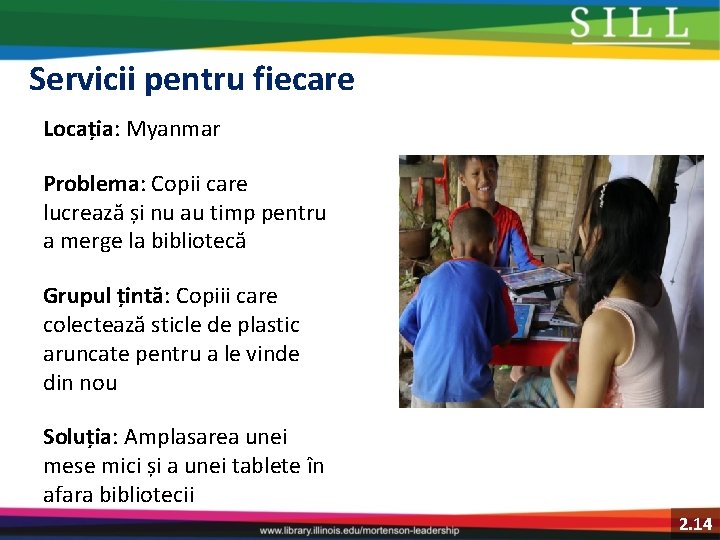 Servicii pentru fiecare Locația: Myanmar Problema: Copii care lucrează și nu au timp pentru