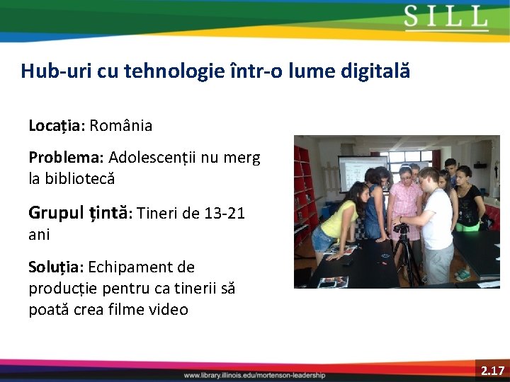 Hub-uri cu tehnologie într-o lume digitală Locația: România Problema: Adolescenții nu merg la bibliotecă