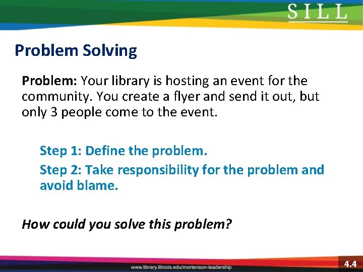 Problem Solving Problem: Your library is hosting an event for the community. You create