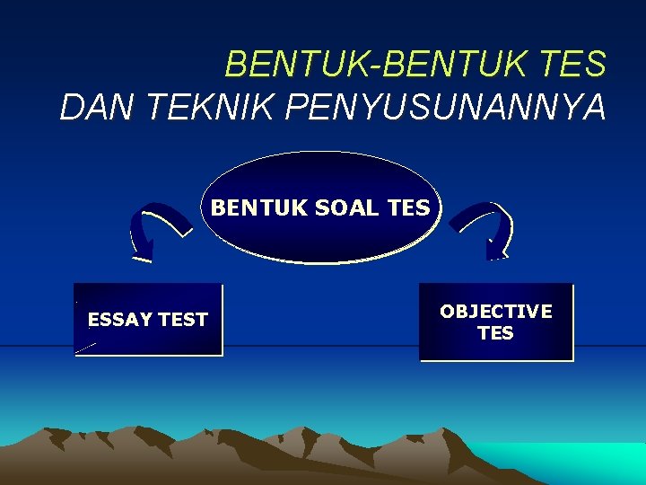 BENTUK-BENTUK TES DAN TEKNIK PENYUSUNANNYA BENTUK SOAL TES ESSAY TEST OBJECTIVE TES 