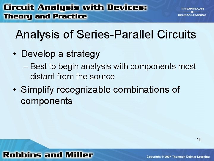 Analysis of Series-Parallel Circuits • Develop a strategy – Best to begin analysis with