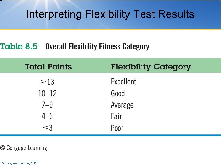 Interpreting Flexibility Test Results © Cengage Learning 2015 