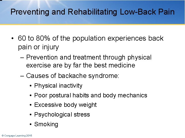 Preventing and Rehabilitating Low-Back Pain • 60 to 80% of the population experiences back