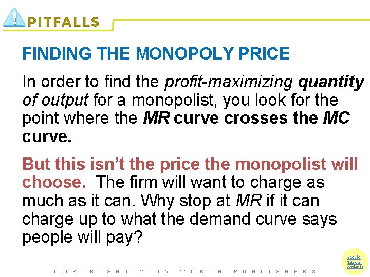 FINDING THE MONOPOLY PRICE In order to find the profit-maximizing quantity of output for