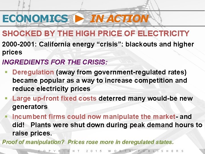 ECONOMICS IN ACTION SHOCKED BY THE HIGH PRICE OF ELECTRICITY 2000 -2001: California energy