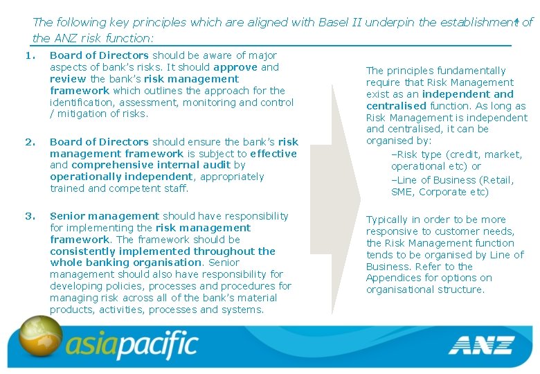 The following key principles which are aligned with Basel II underpin the establishment 4